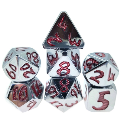 Uniwersalne małe metalowe kości czerwone kostki wielościenne do gry Dungeons And Dragons srebrno-czerwone