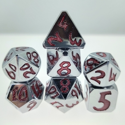 Srebrny czerwony bezwonny lekki wielofunkcyjny wielościan kości zestaw kości wytrzymały 7 sztuk rozmiar 12cm do gry RPG