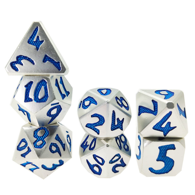 Luksusowy zestaw 7 szt. Wytrzymały do ​​gry Dungeon And Dragon Hand Wylewanie kości wielościennych Srebrno-niebieski do gry Rpg i Dnd