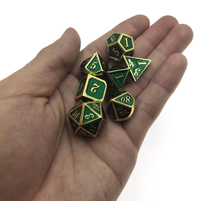 Odporne na ścieranie kości RPG Poszycie Różowe metalowe kości Wielościenne pozłacane zielone