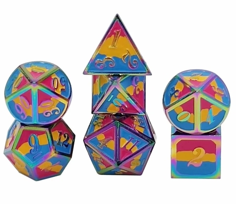 16mm Smooth RPG Metal Dice Custom DND Logo Rainbow