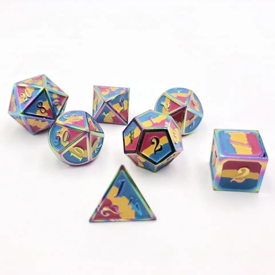 16mm Smooth RPG Metal Dice Custom DND Logo Rainbow