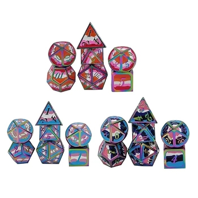 16mm Smooth RPG Metal Dice Custom DND Logo Rainbow