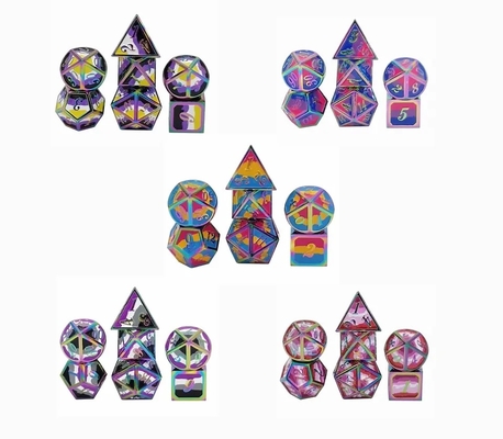 16mm Smooth RPG Metal Dice Custom DND Logo Rainbow