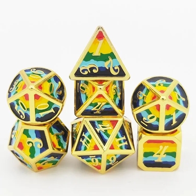 16mm Smooth RPG Metal Dice Custom DND Logo Rainbow