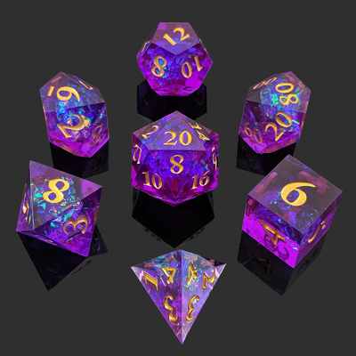 Fioletowe kostki z żywicy 7PCS DND Dragon And Dungeon Polyhedron