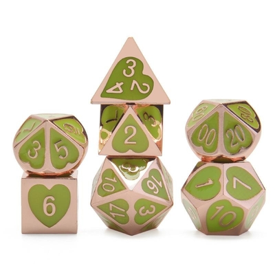 Green Peach Heart Metal Multi -Flag RPG Dice Set Dnd Coc Luxury style