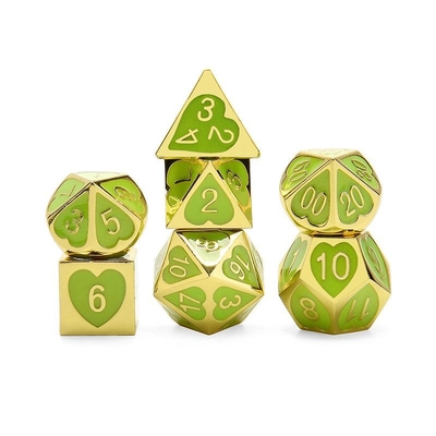 Green Peach Heart Metal Multi -Flag RPG Dice Set Dnd Coc Luxury style