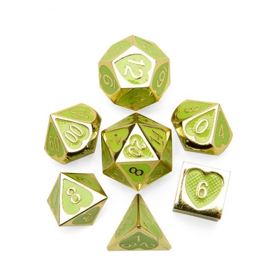 Green Peach Heart Metal Multi -Flag RPG Dice Set Dnd Coc Luxury style
