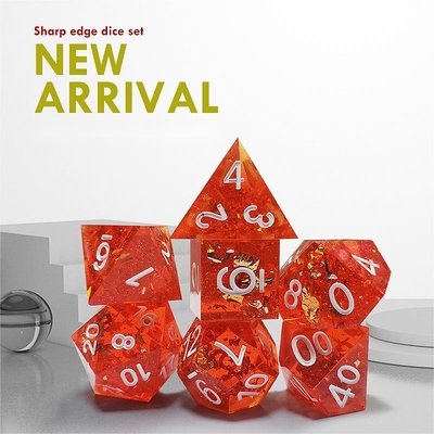 Pixel Pomegranate Red Crystal Resin Boarding Dice Set dnd dice