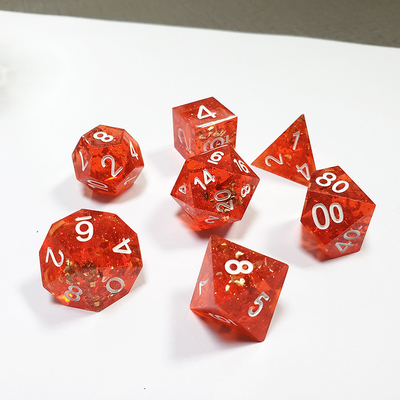 Pixel Pomegranate Red Crystal Resin Boarding Dice Set dnd dice