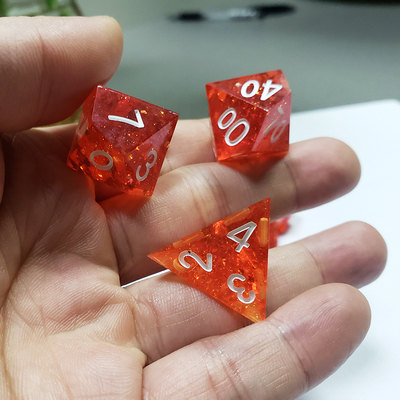 Pixel Pomegranate Red Crystal Resin Boarding Dice Set dnd dice