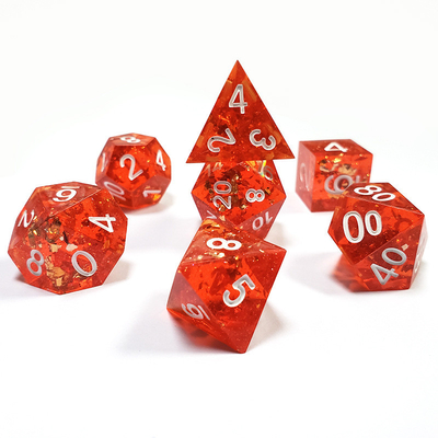Pixel Pomegranate Red Crystal Resin Boarding Dice Set dnd dice