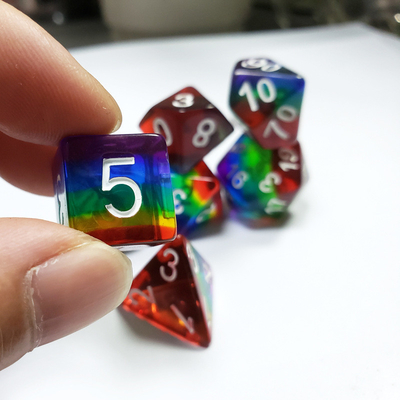Rainbow Crystal Resin Boarding Dice Set dnd dice