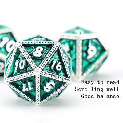 Zielony zestaw kostek DND Dragon i Dungeon Metal Customized Personalized Rune Dice Set