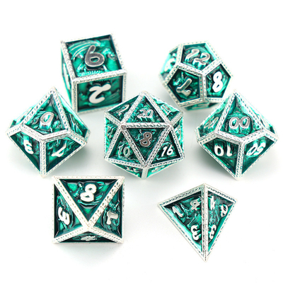 Zielony zestaw kostek DND Dragon i Dungeon Metal Customized Personalized Rune Dice Set