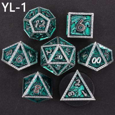Zielony zestaw kostek DND Dragon i Dungeon Metal Customized Personalized Rune Dice Set
