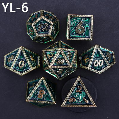 Zielony zestaw kostek DND Dragon i Dungeon Metal Customized Personalized Rune Dice Set