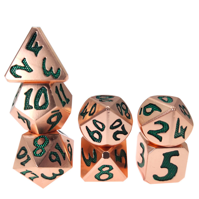 Jasnozielone, miedziane tworzywo Mini Czarne Do Dungeons And Dragons Kości RPG Wielościenne Lekkie, Ostre Krawędzie