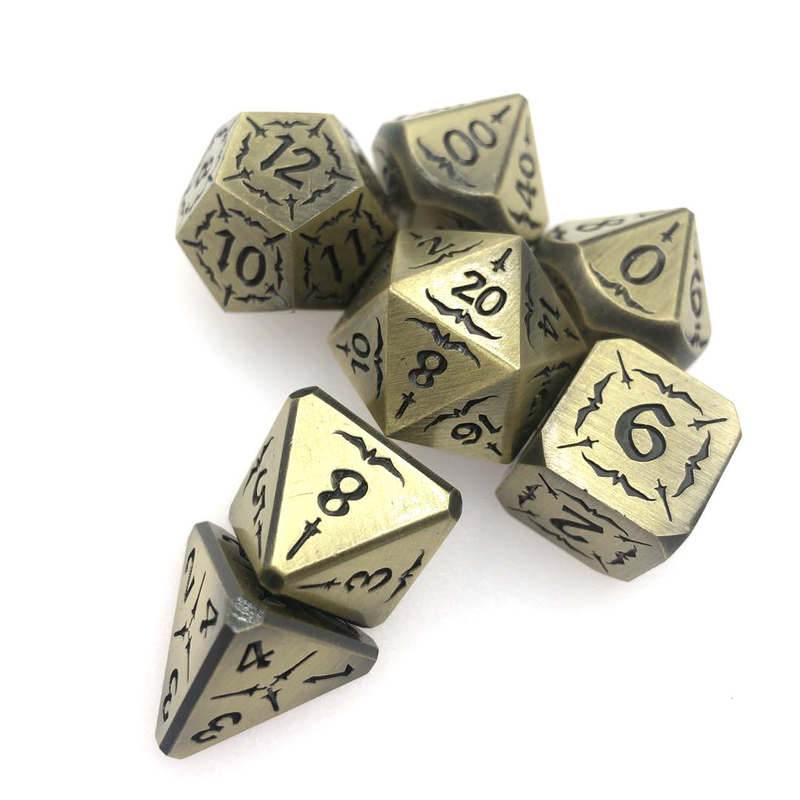 Kości RPG Antiwear Exquisite Carving Rdzeń Wielościan Starożytny brąz Metalowe kości