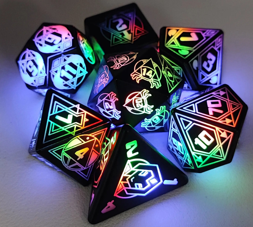 Światło do DND kostki ładowalne z pudełkiem do ładowania 7 PCS LED Elektroniczne kostki do stołu