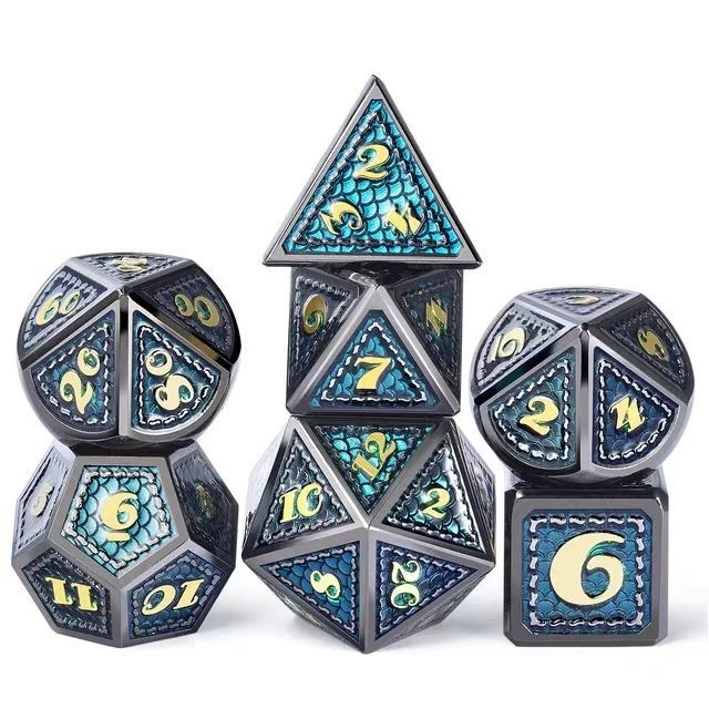 Dragon Scale Solid Metal Dice Set Wielokolorowy DND RPG Jasne kolory