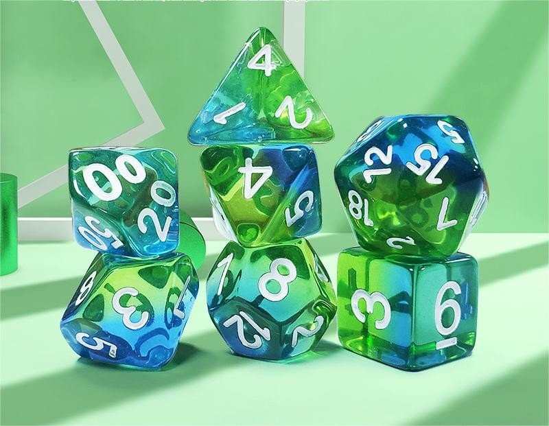 Miętowy zielony kryształ naturalna żywica wielowymiarowy zestaw kości gry planszowej Dragon and Dungeon